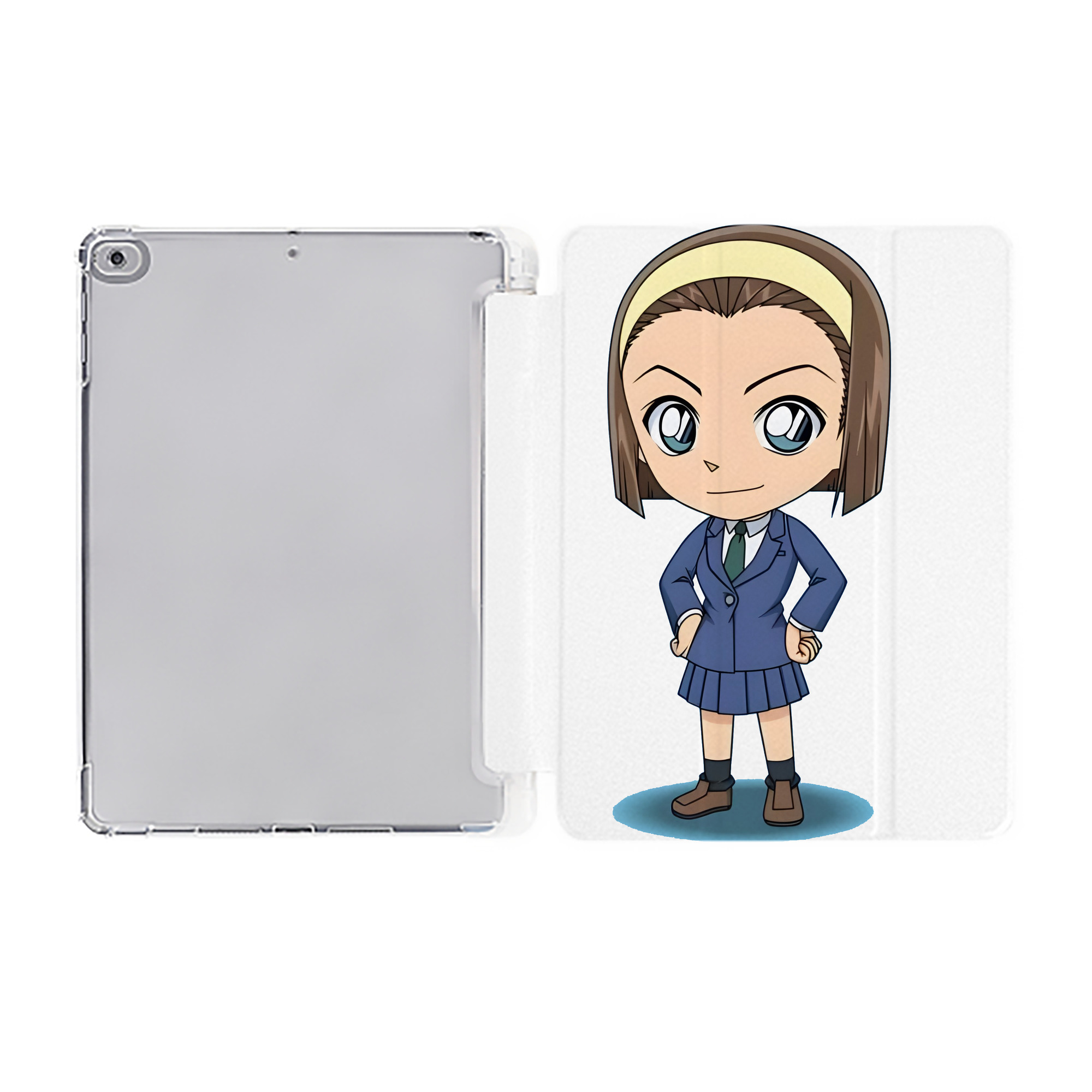 （画像用） 名探偵コナン 吉田 歩美 よしだ あゆみ Detective Conan my Yeager IPad ケース ペン収納付き 三つ折りスタンド PUレザー×シリコン 対応機種9.5/10.5/10.9インチ
